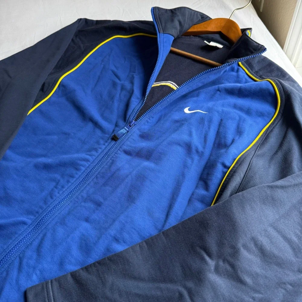 90s Nike Basketball Track Jacket Navy Blue Yellow Piping XL VTG Retro Throwback